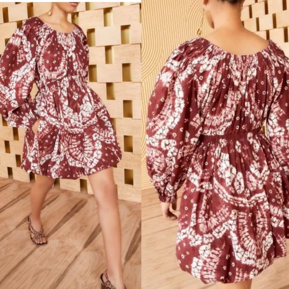 Ulla Johnson Martine Dress In Syrah Shibori Hand-Tied Cotton Mini‎ Size 2